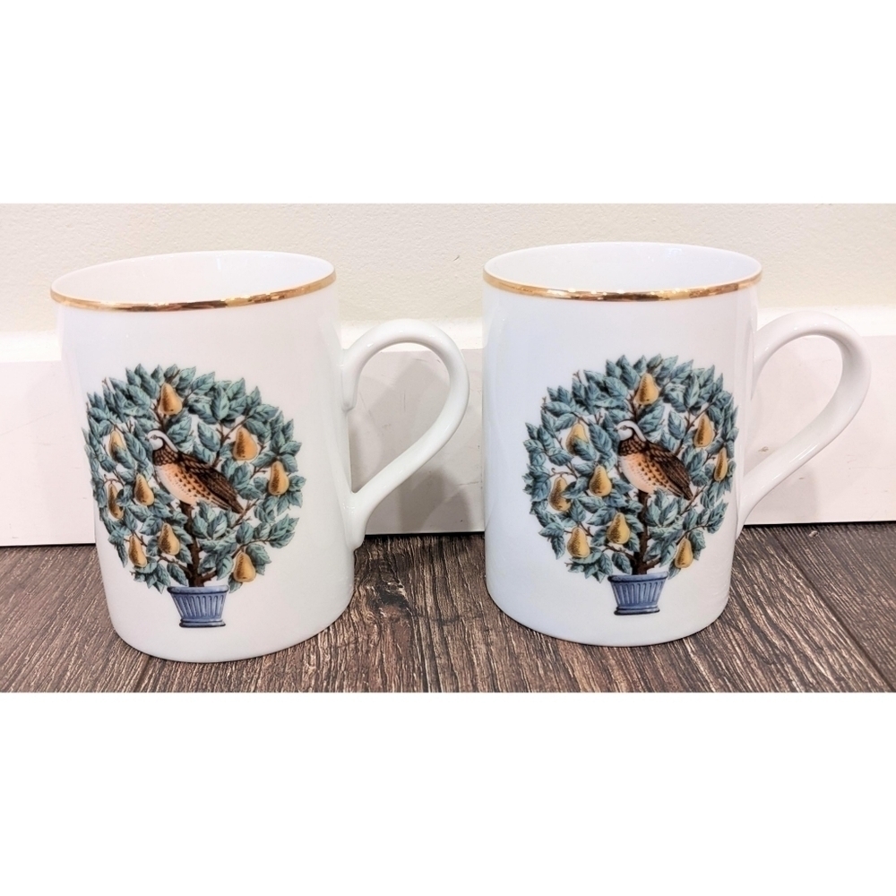 Set of Two Partridge in a Pear Tree Christmas Mugs by Avon